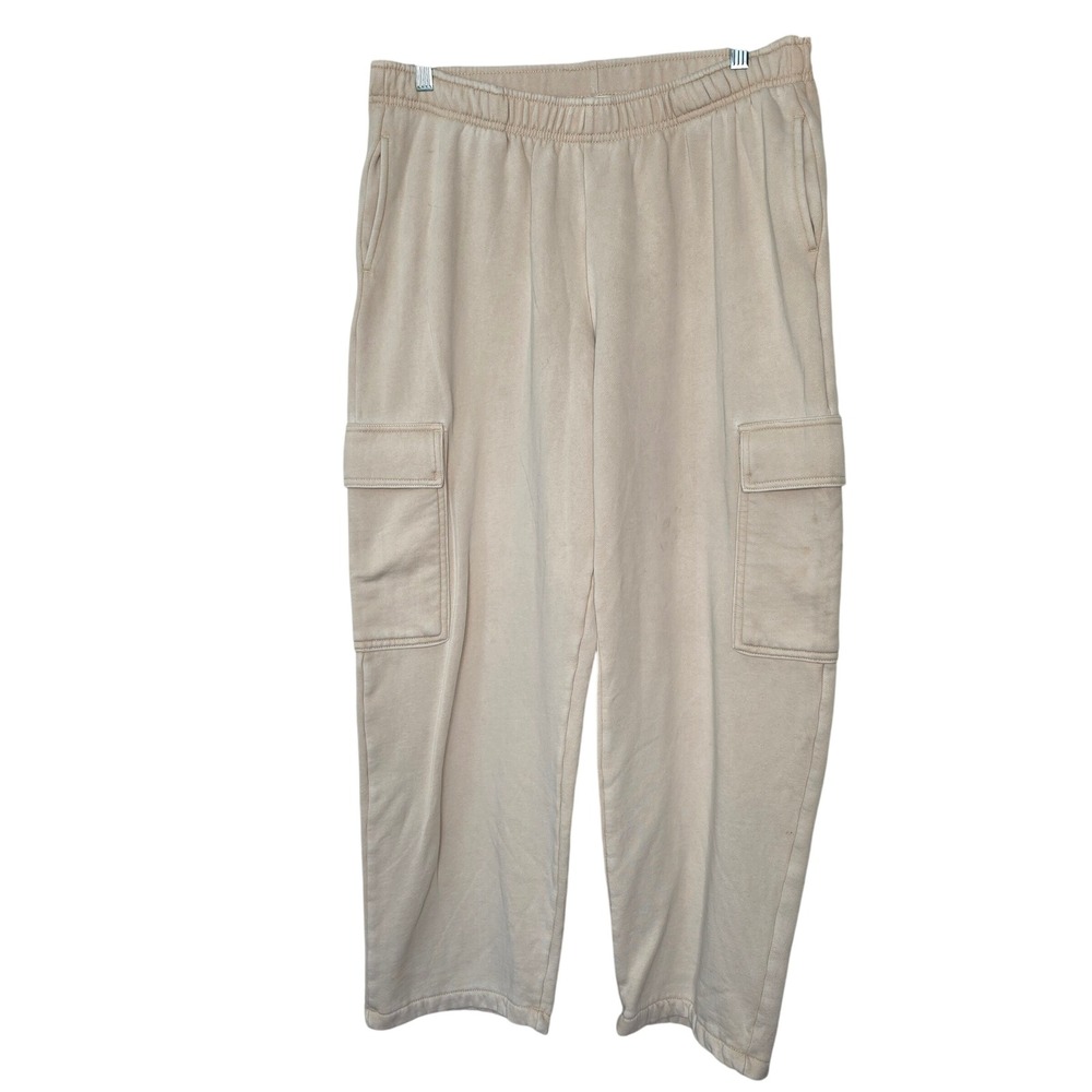 Edited by Remi Bader Sweatpants Women L Beige Washed Cement Cargo Fleece Joggers